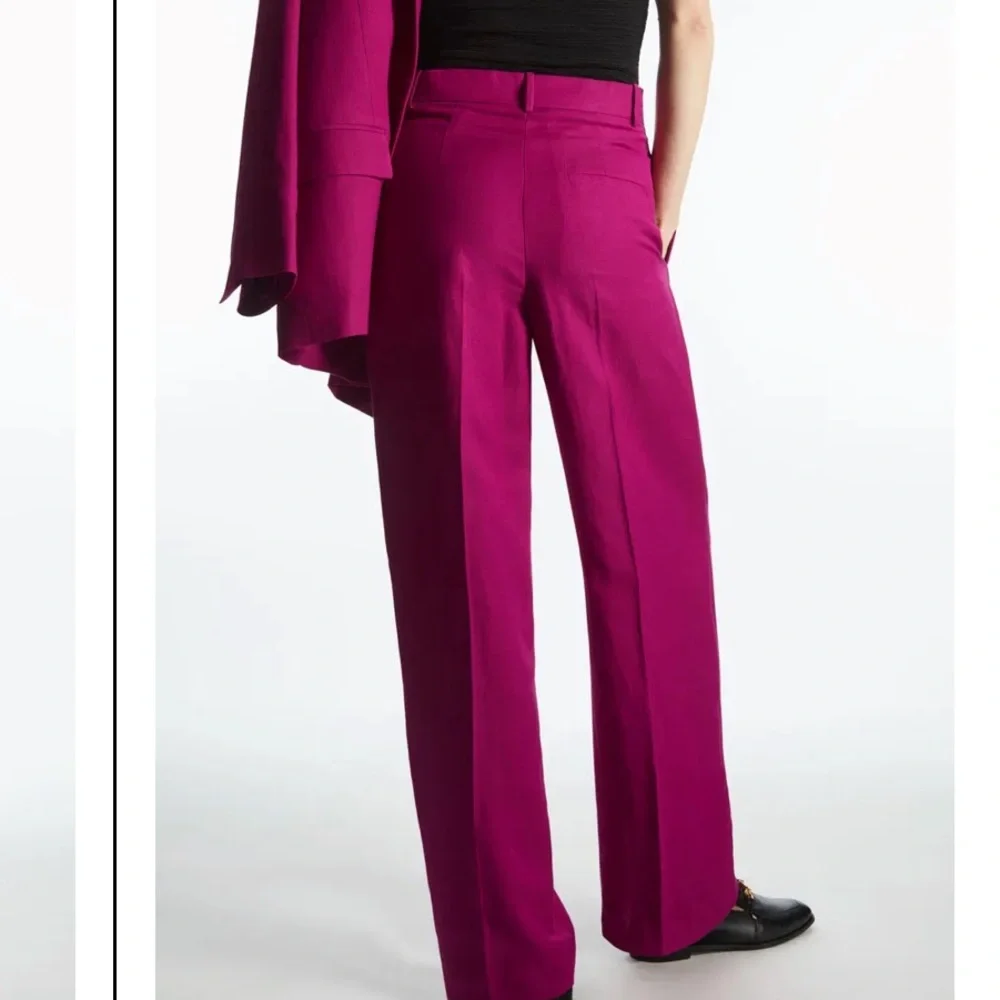 COS Bright Magenta Trousers Wide Leg - Adjustable Waist -Pockets 2 Linen Blend